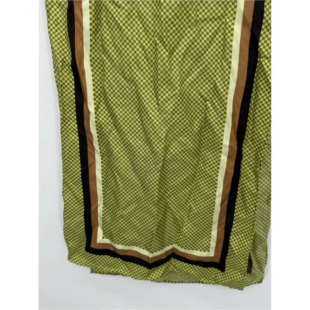 Unbranded Green Checker Print Long Rectangle Scarf Brown Border Wrap Accessory